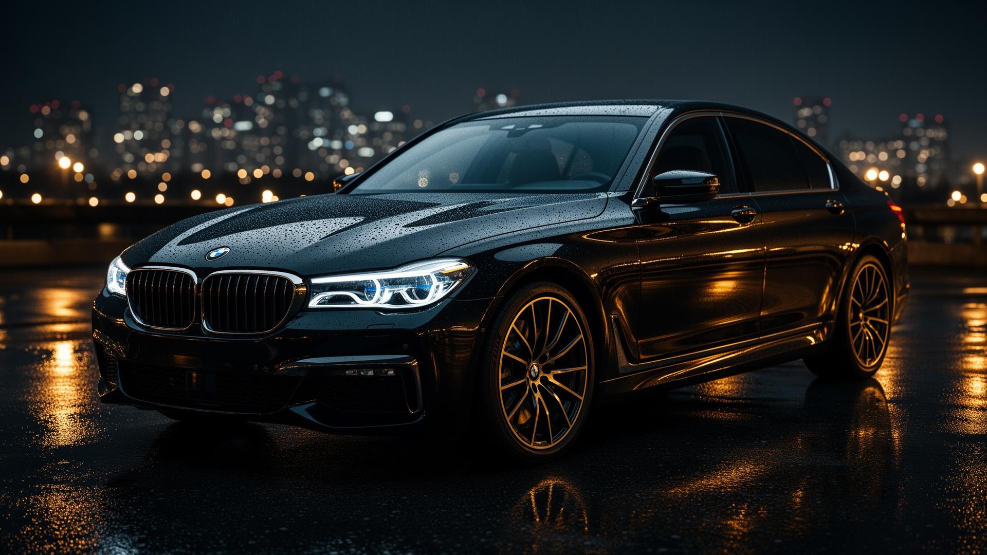 Detailed black BMW at night